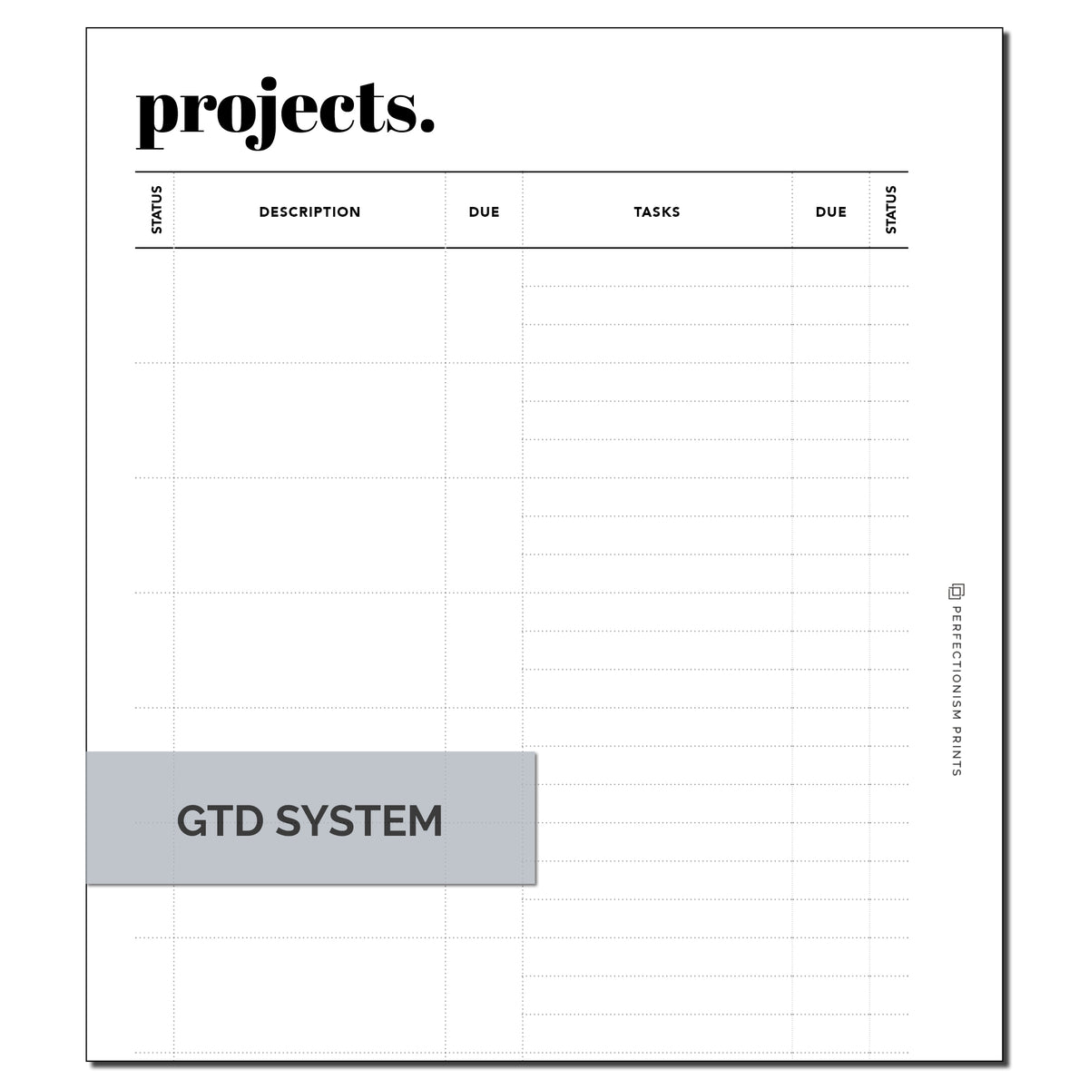 GTD Short Projects List – Perfectionism Prints