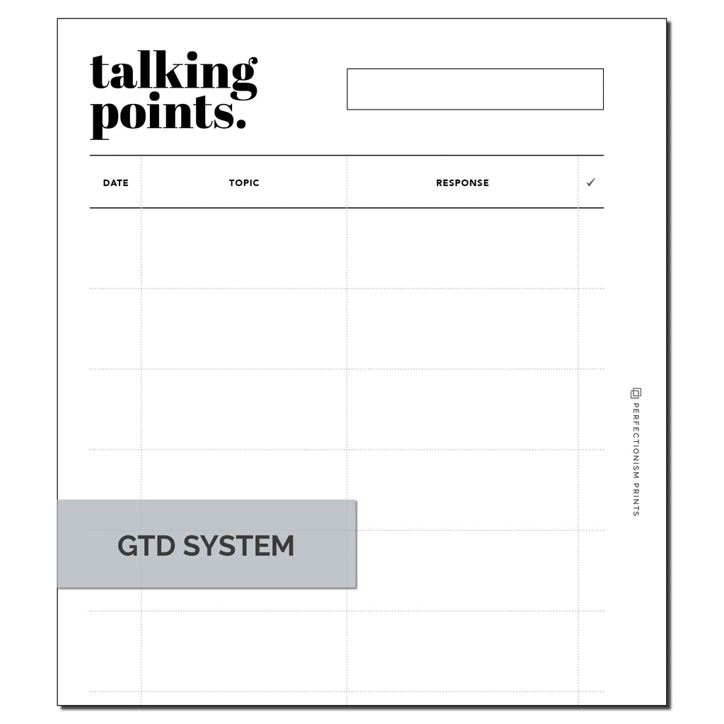 Talking Points Guide Example GTD Talking Points List – Perfectionism Prints