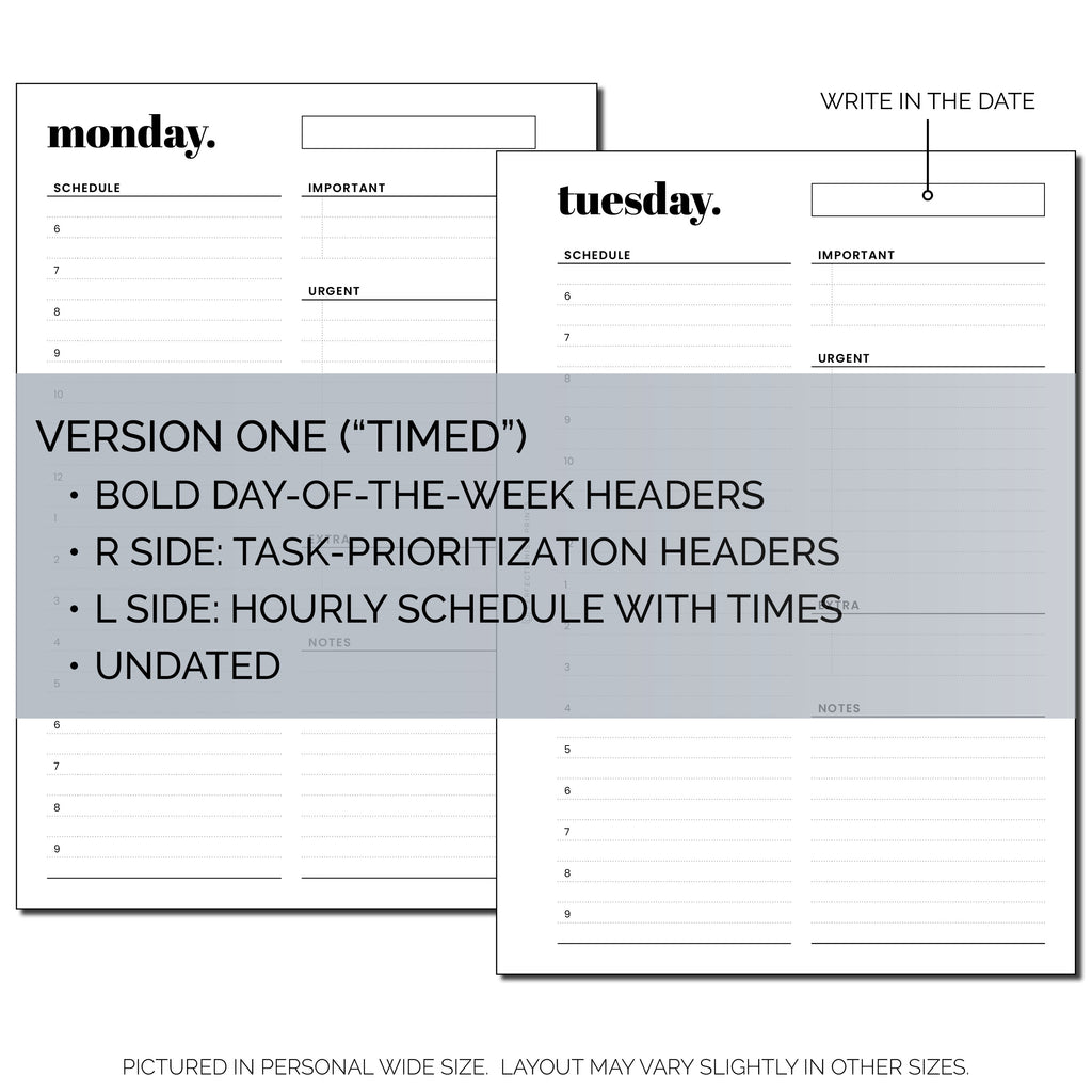 Task Triage Daily Insert (Weekday Headers) – Perfectionism Prints